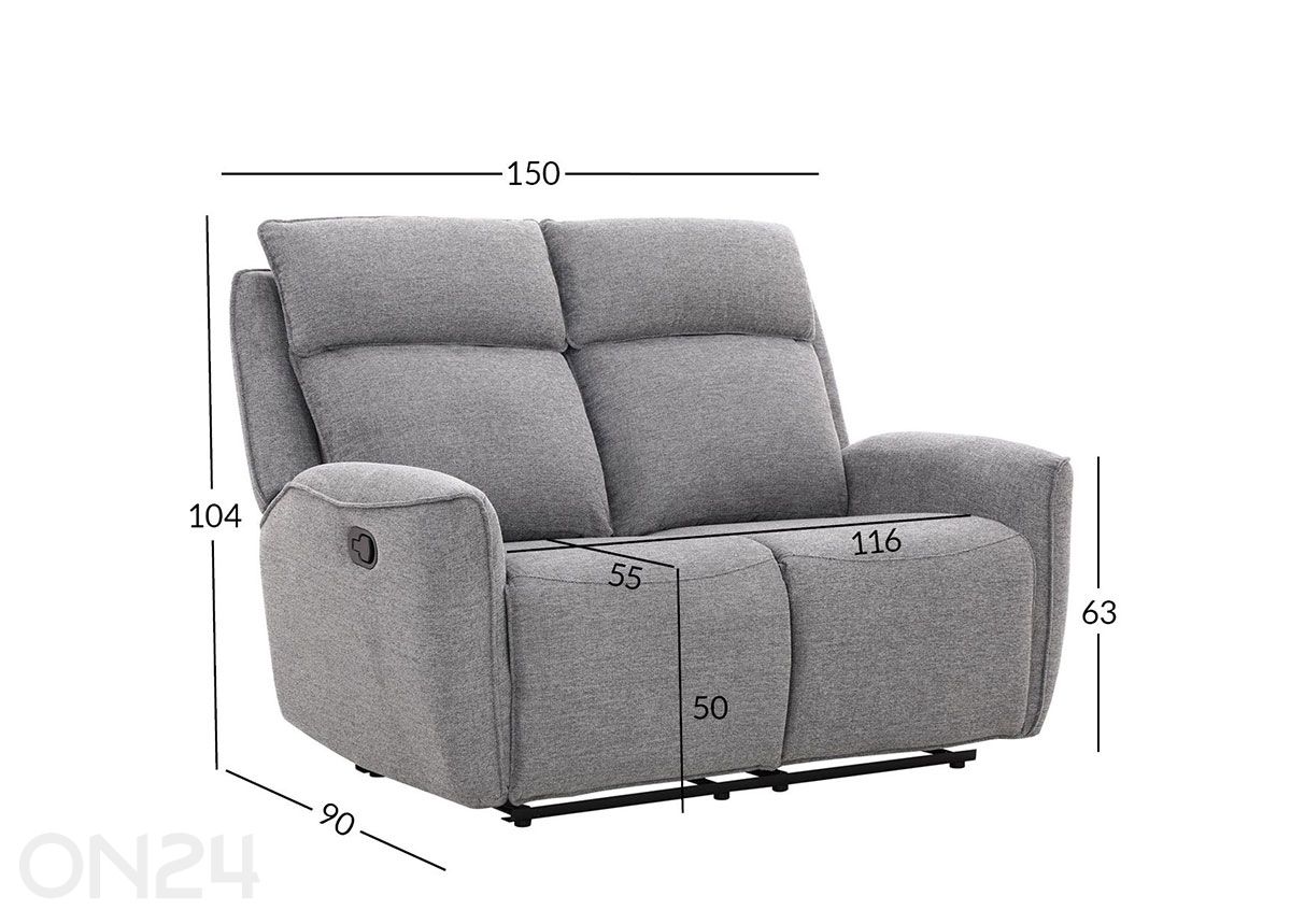 2-paikkainen sohva Maren Recliner kuvasuurennos mitat