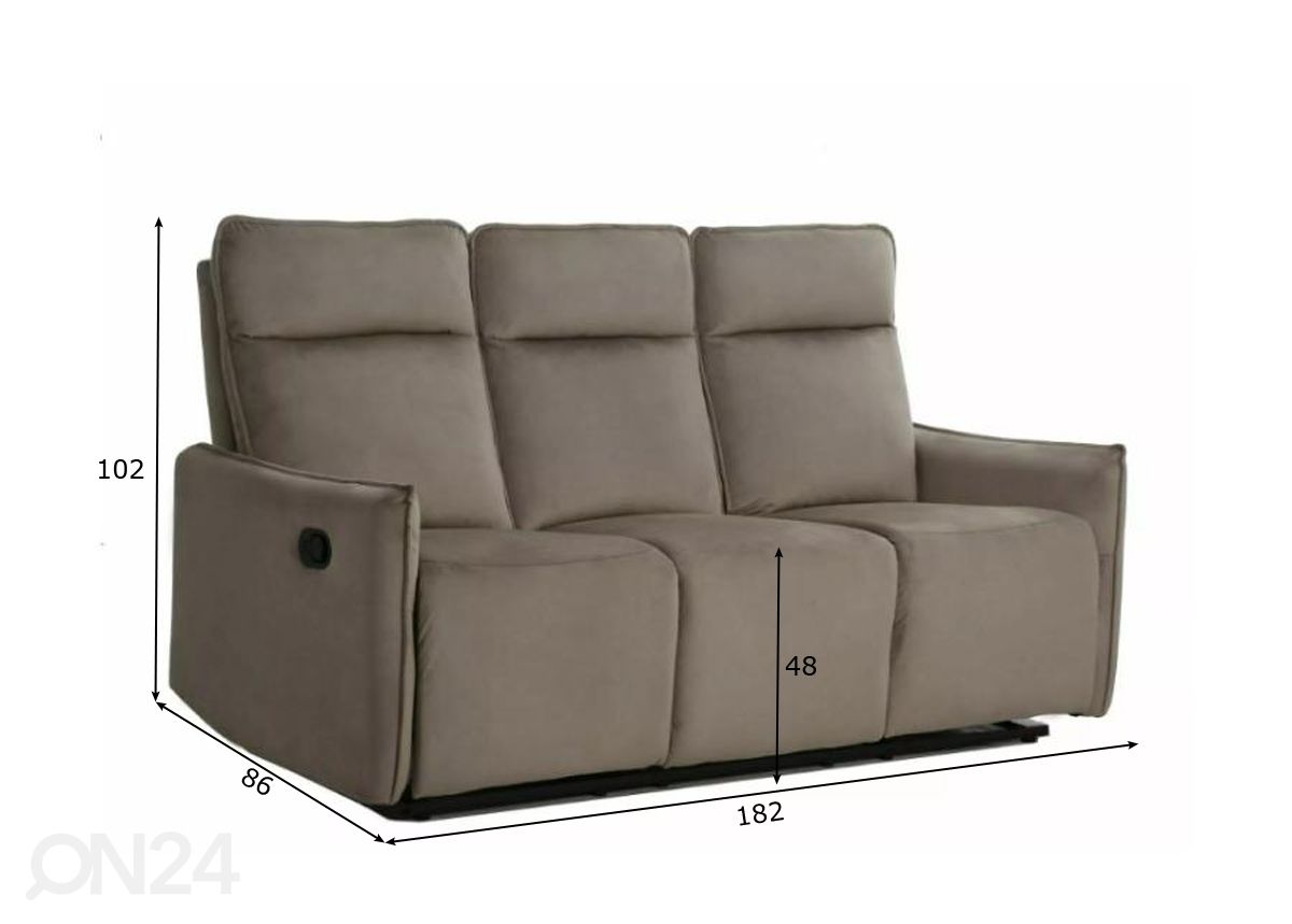 3-istuttava mekanismisohva recliner kuvasuurennos mitat