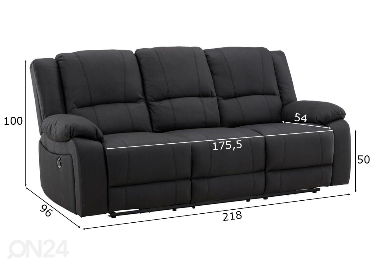 3-istuttava mekanismisohva Singapore recliner kuvasuurennos mitat