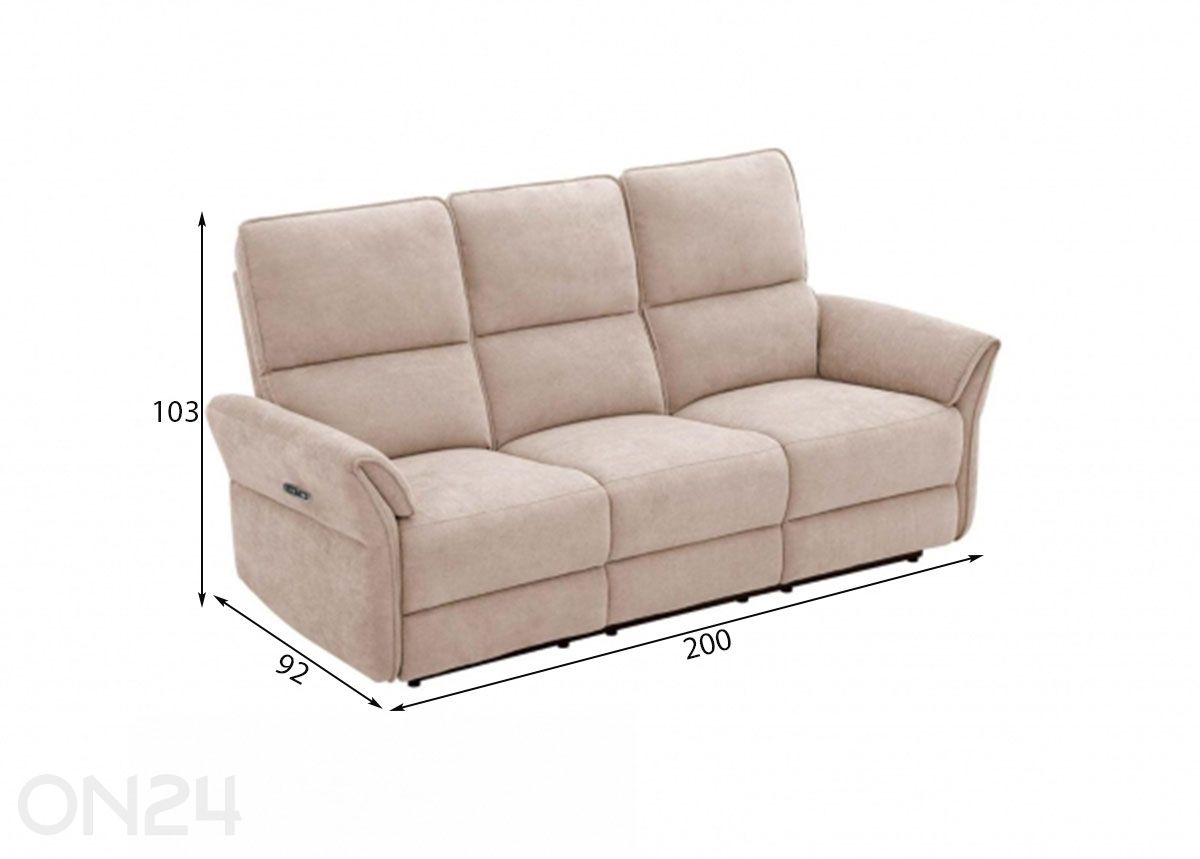 3-istuttava sohva Damika Recliner kuvasuurennos mitat