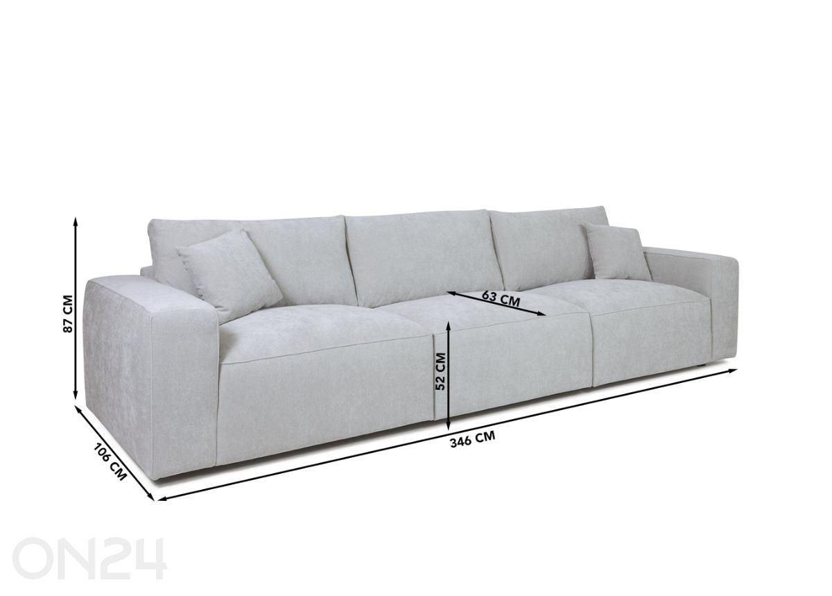 3-istuttava sohva Milan beige kuvasuurennos mitat