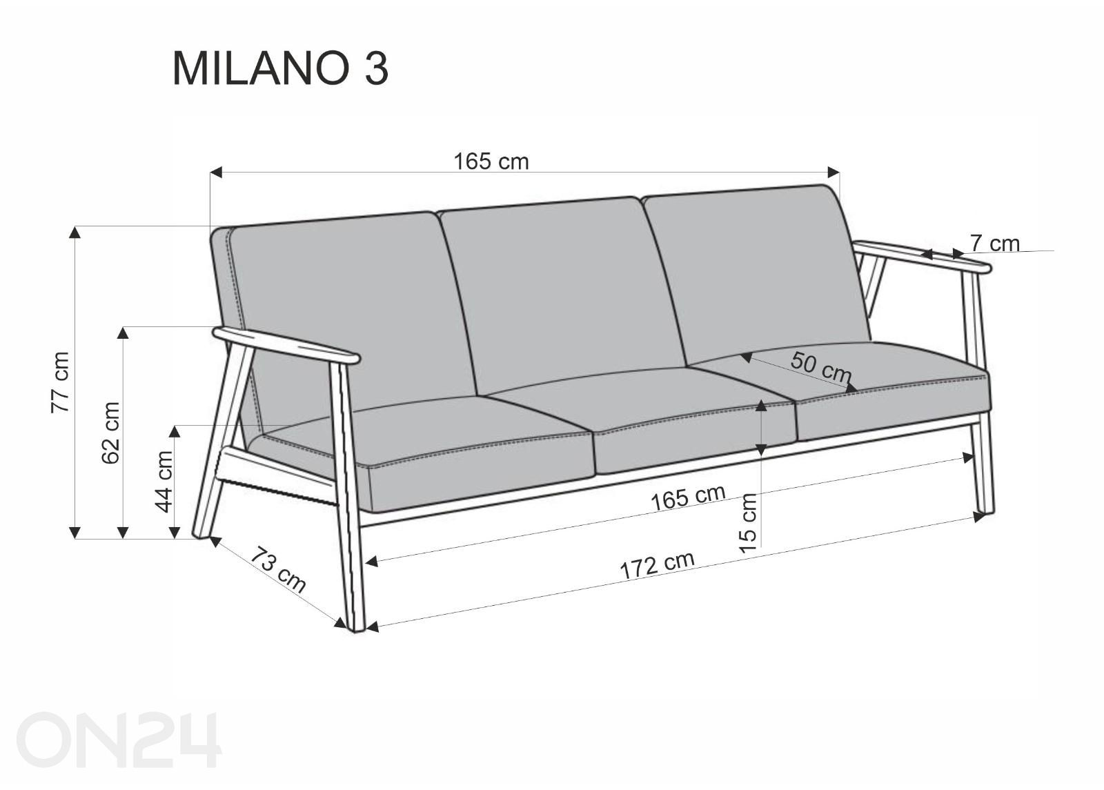 3-istuttava sohva Milano kuvasuurennos mitat