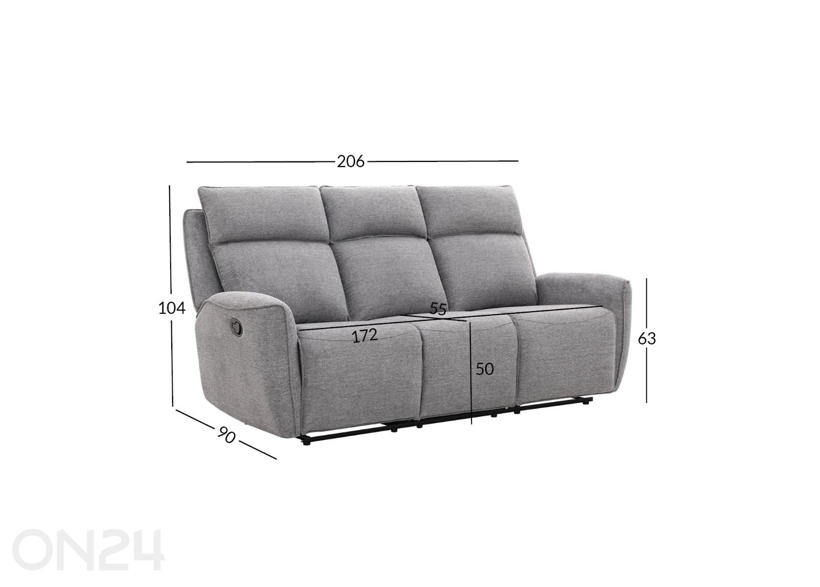 3-paikkainen sohva Maren Recliner kuvasuurennos mitat