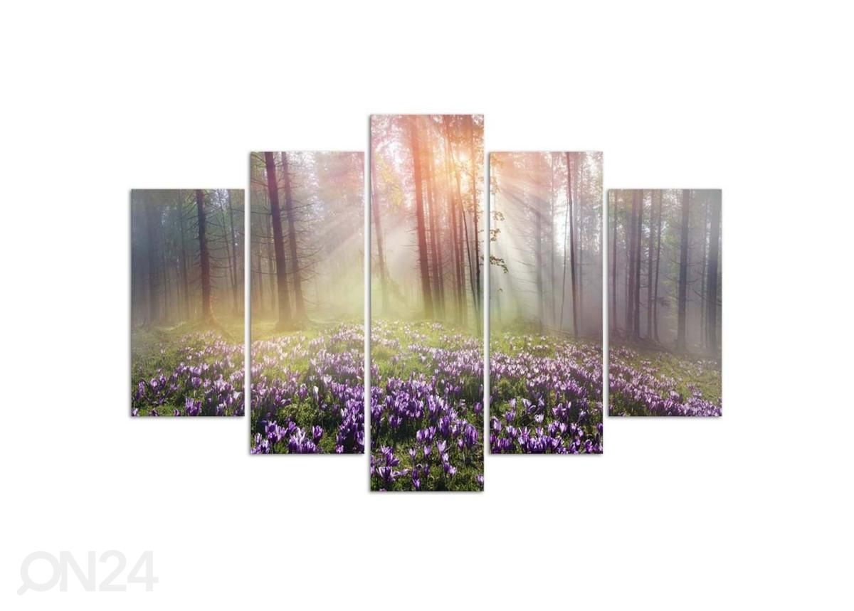 5-osainen sisustustaulu Crocuses on a clearing 150x100 cm kuvasuurennos