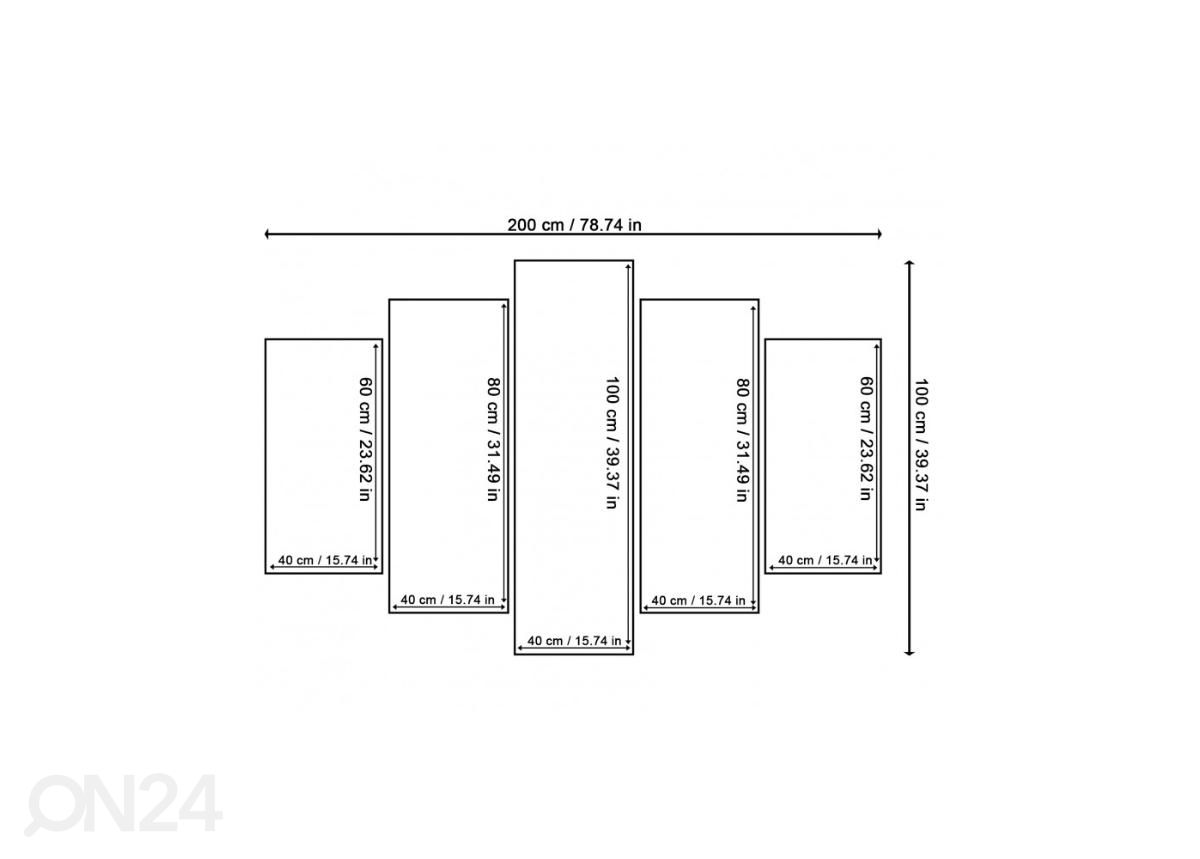 5-osainen sisustustaulu Dew Drops and Cobweb 200x100 cm kuvasuurennos mitat