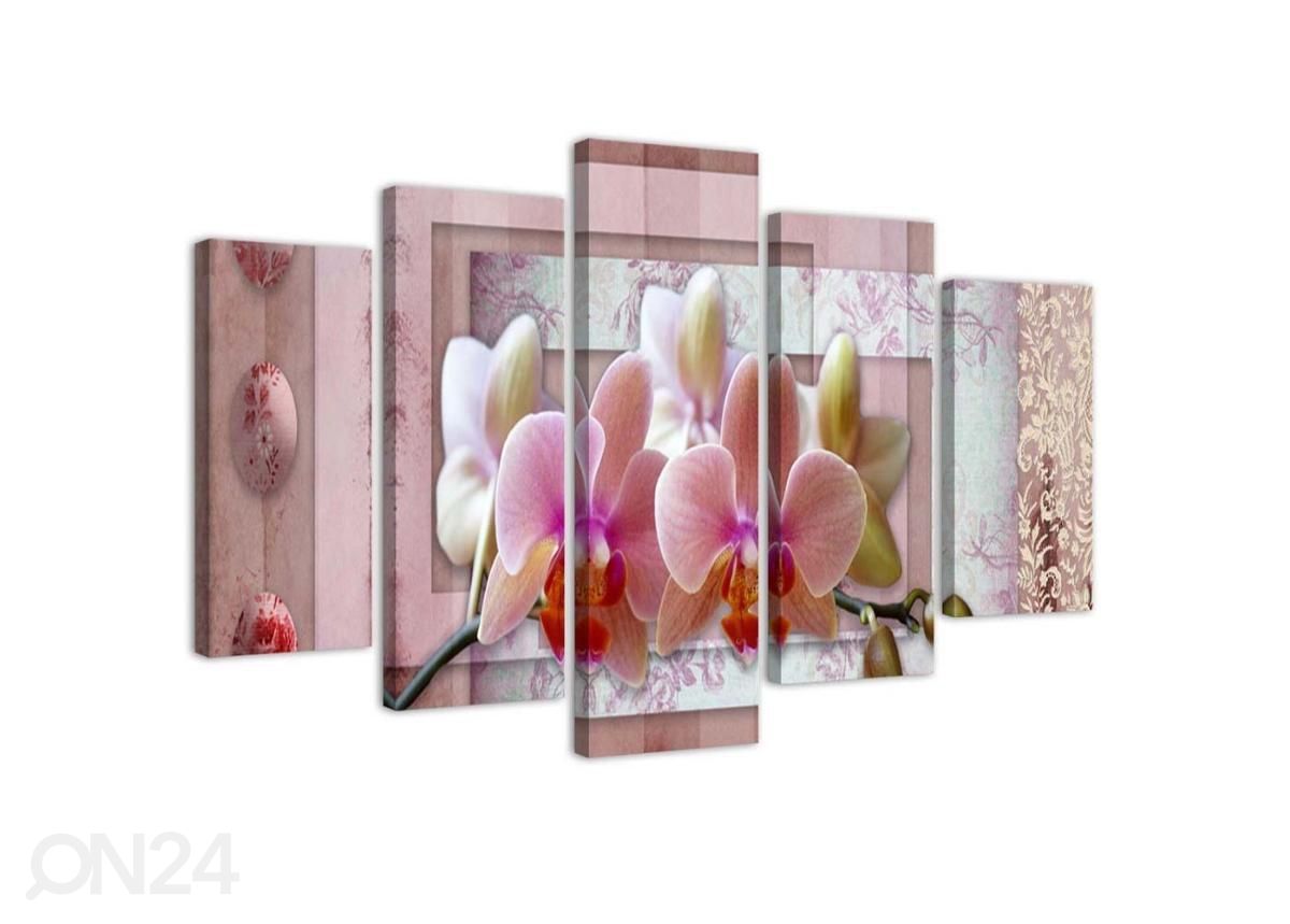 5-osainen sisustustaulu Pink Orchid 100x70 cm kuvasuurennos