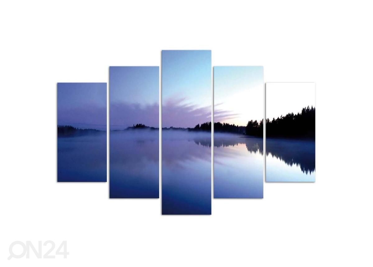 5-osainen taulu Fog over the lake 100x70 cm kuvasuurennos