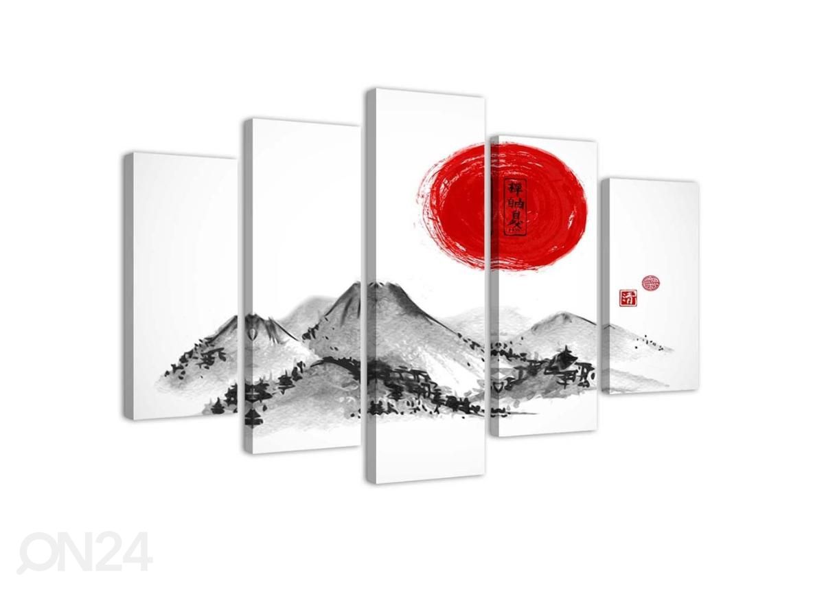 5-osainen taulu Sun Over Japan 200x100 cm kuvasuurennos