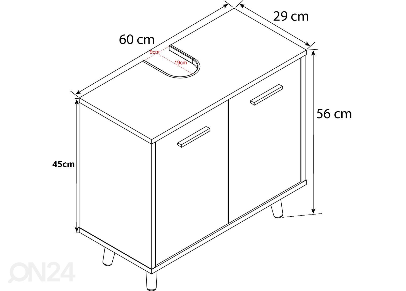 Allaskaappi Casalo Landos 60 cm kuvasuurennos mitat