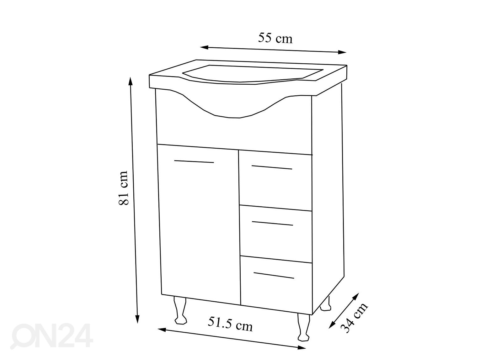 Allaskaappi Lisalo L 55 cm kuvasuurennos mitat