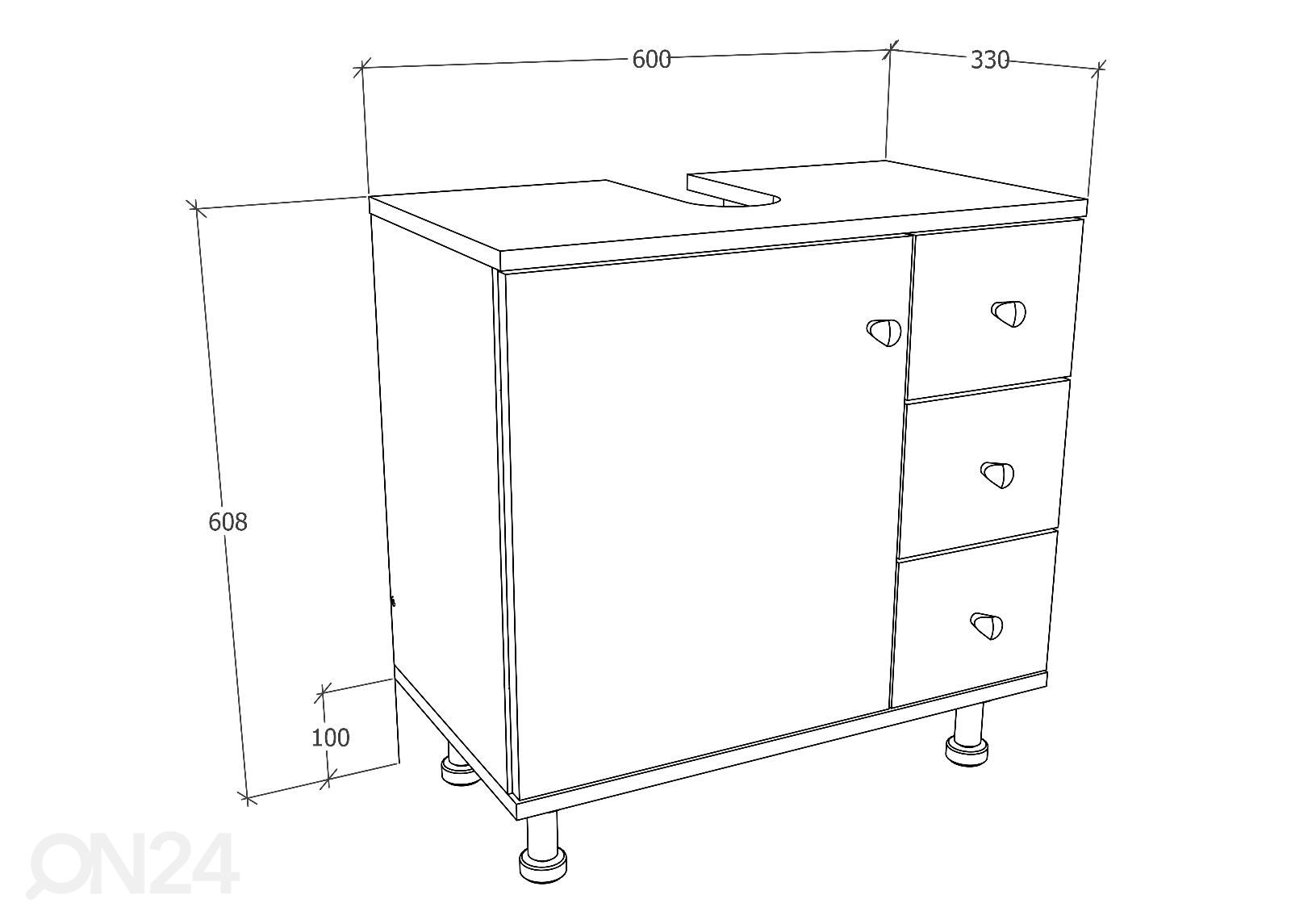 Allaskaappi Nilosi M 60 cm kuvasuurennos mitat