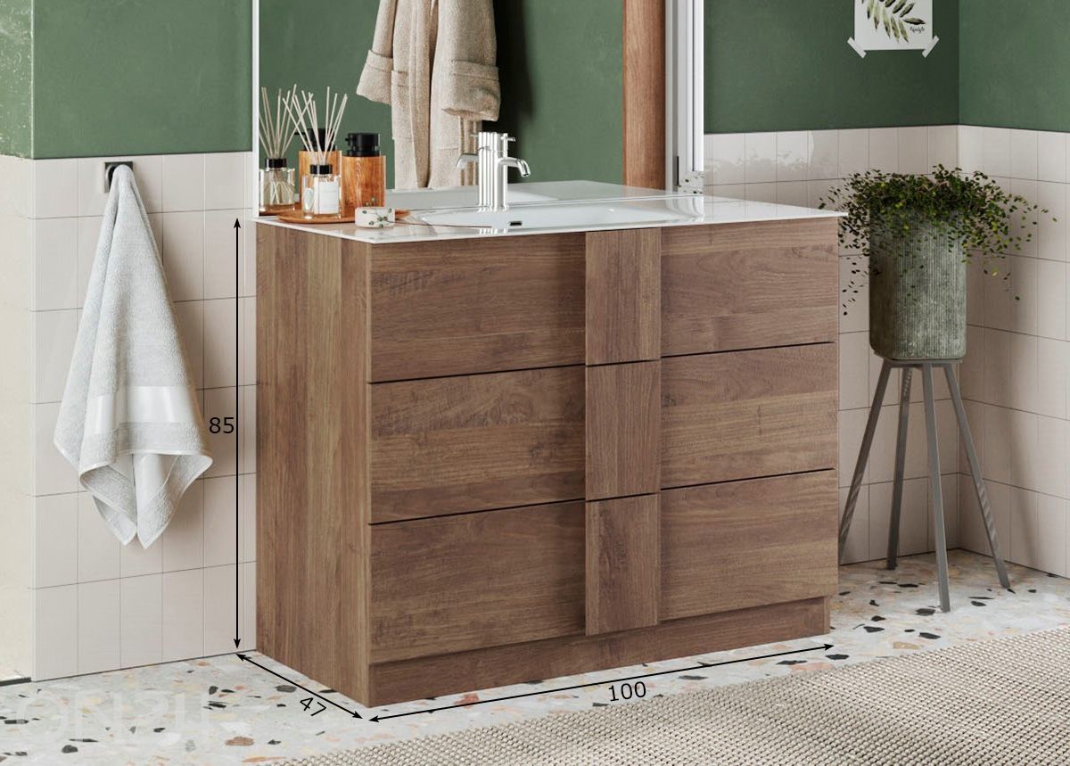 Allaskaappi pesualtaalla Jupiter 100 cm kuvasuurennos mitat