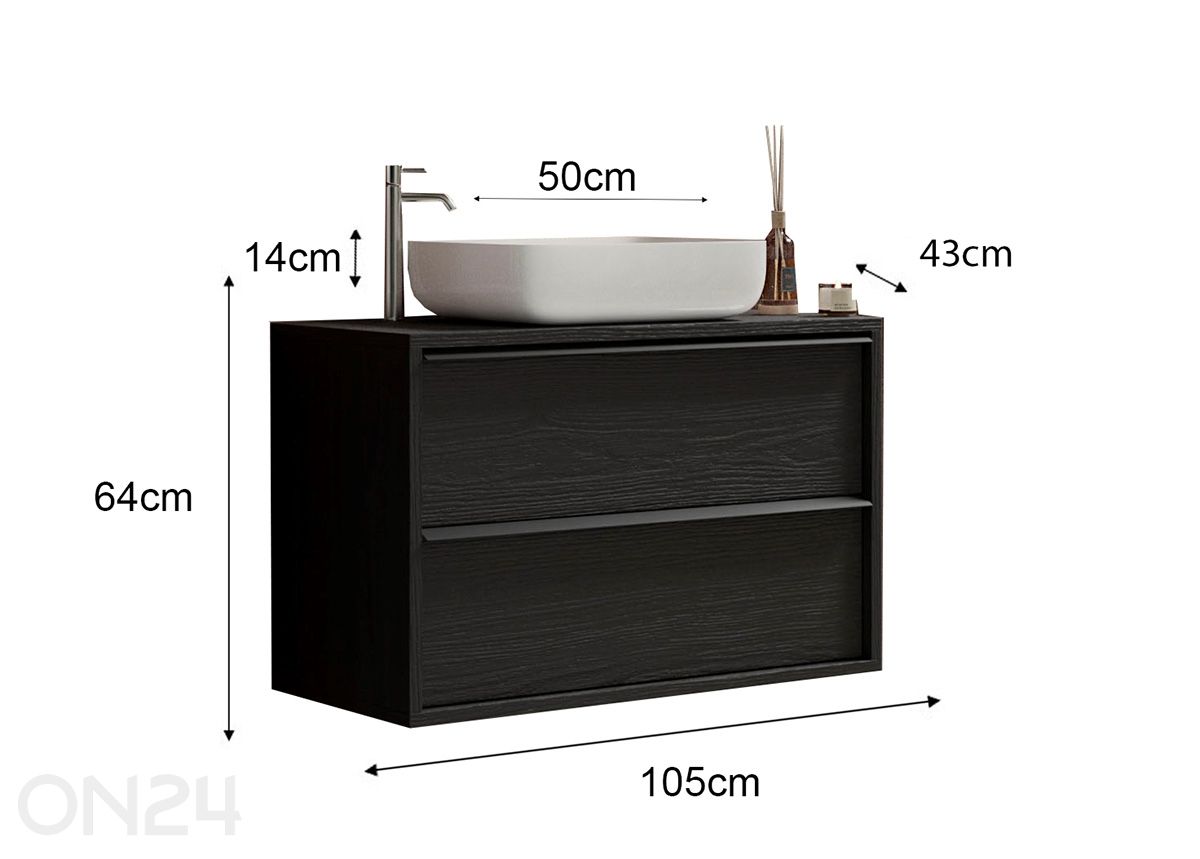 Allaskaappi pesualtaalla Steel 105 cm kuvasuurennos mitat