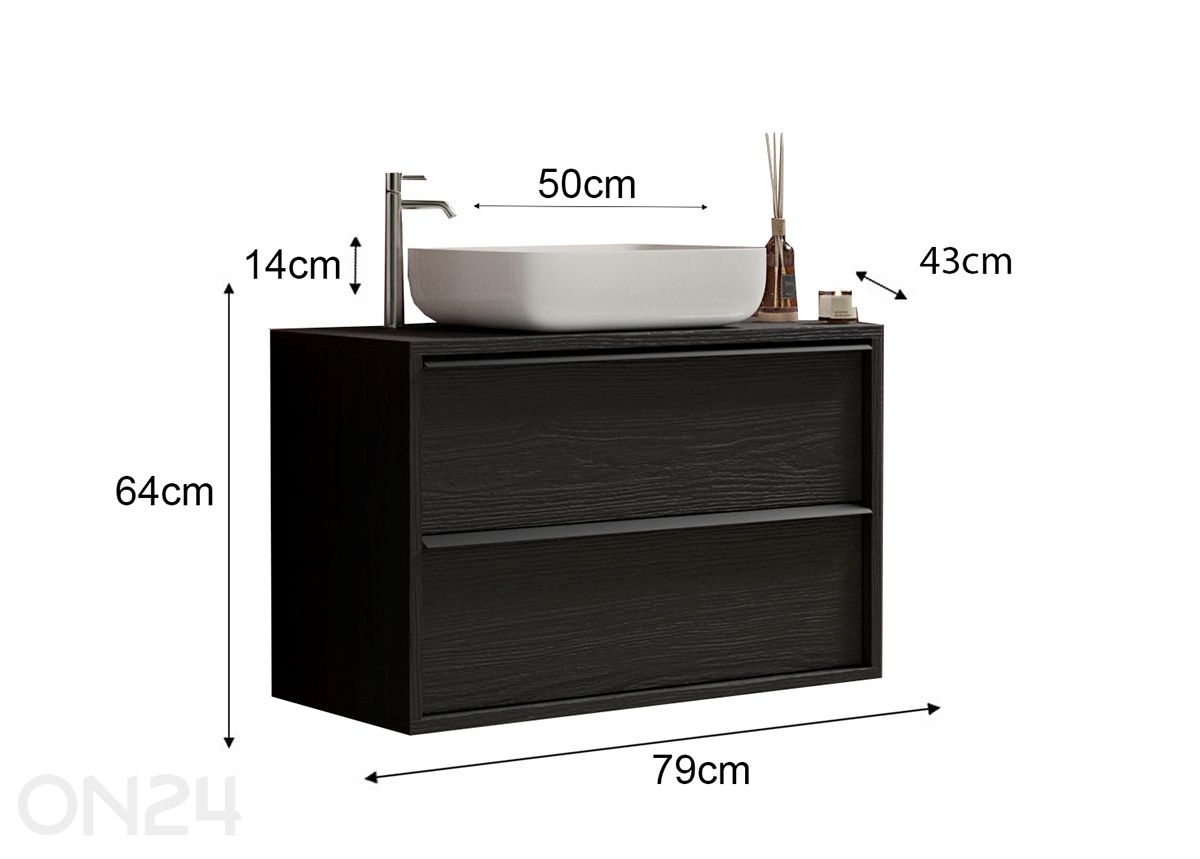 Allaskaappi pesualtaalla Steel 79 cm kuvasuurennos mitat