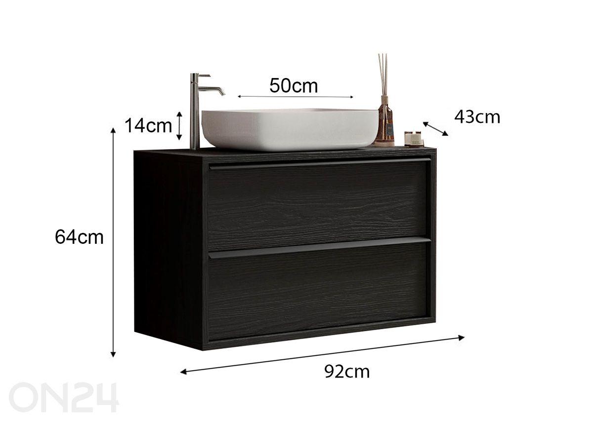 Allaskaappi pesualtaalla Steel 92 cm kuvasuurennos mitat