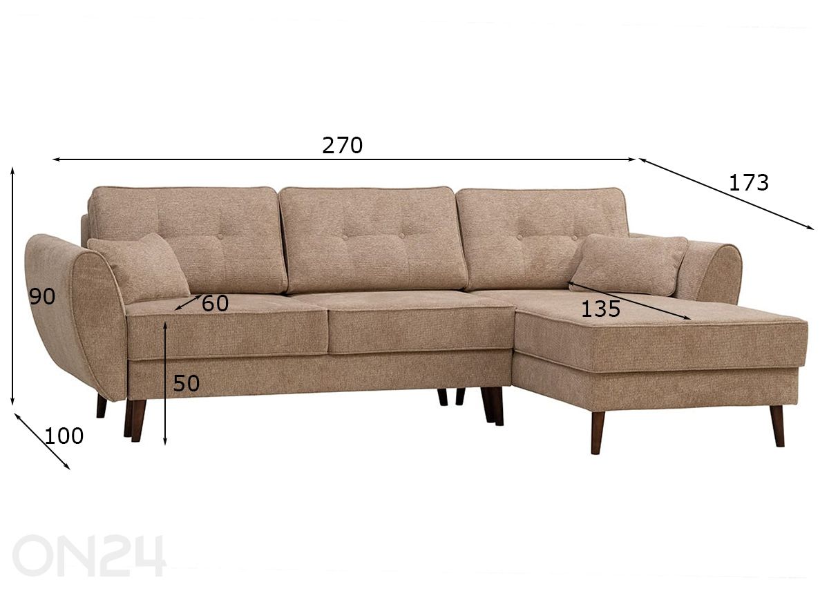 Atto Collection kulmavuodesohva Candy XL kuvasuurennos mitat