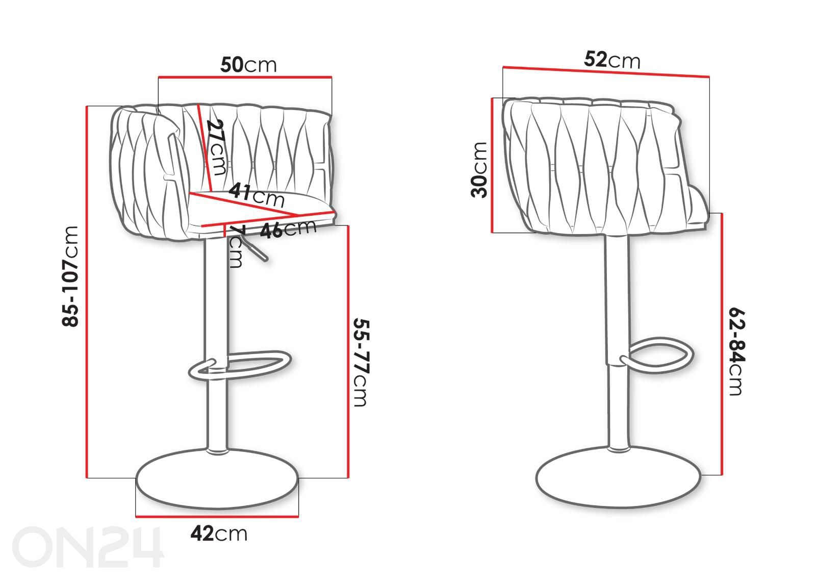Baarituolit Muz, 2 kpl kuvasuurennos mitat