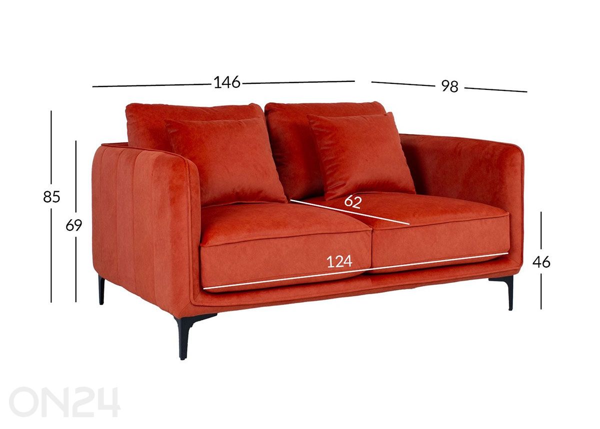 Bianka 2-istuttava sohva kuvasuurennos mitat