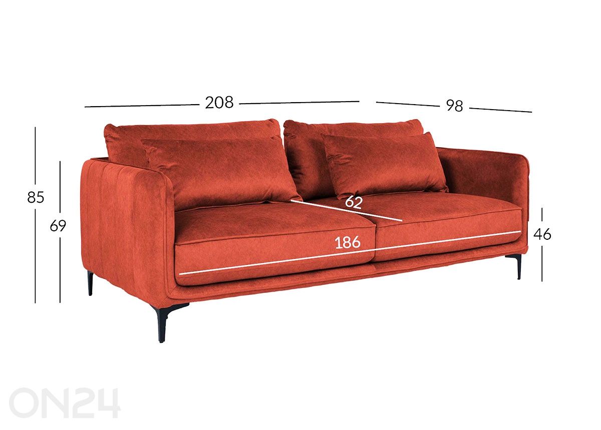 Bianka 3-istuttava sohva kuvasuurennos mitat