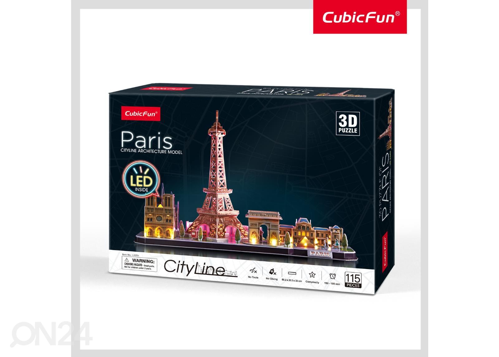CUBICFUN 3D Palapeli LED valoilla City Line Pariisi kuvasuurennos