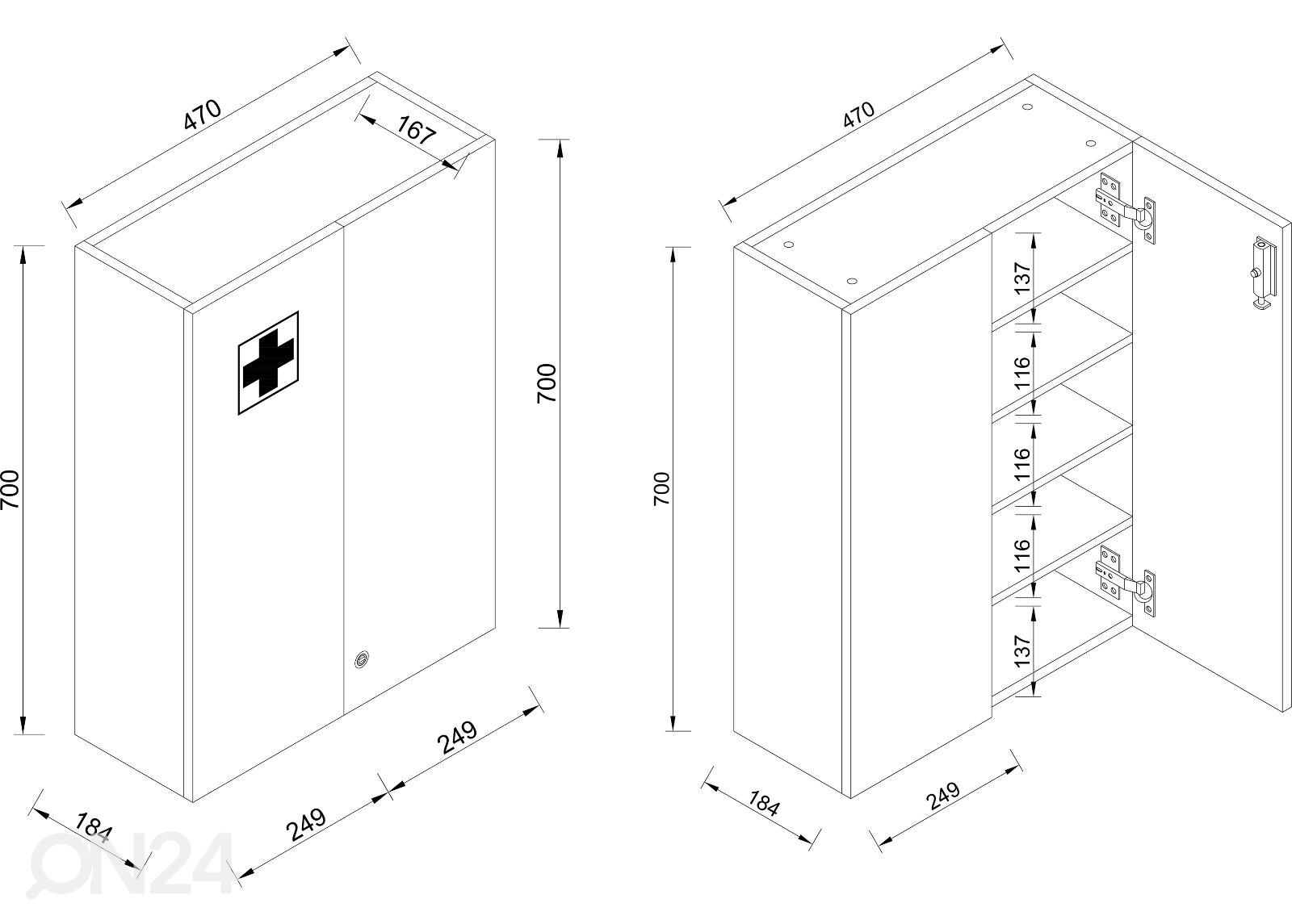 Ensiapukaappi Medasa XL 50 cm kuvasuurennos mitat