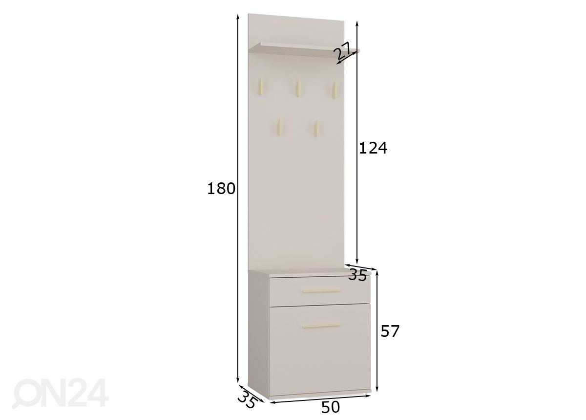 Eteiskaappi 50 cm kuvasuurennos mitat