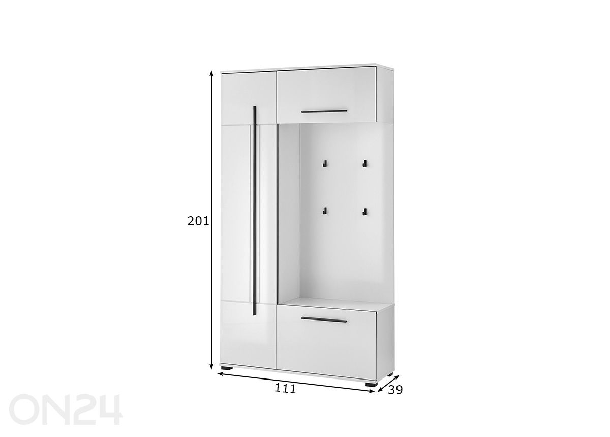 Eteiskaappi Cantara 111 cm kuvasuurennos mitat