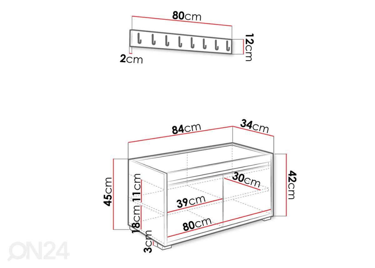 Eteiskalusteet 80 cm kuvasuurennos mitat