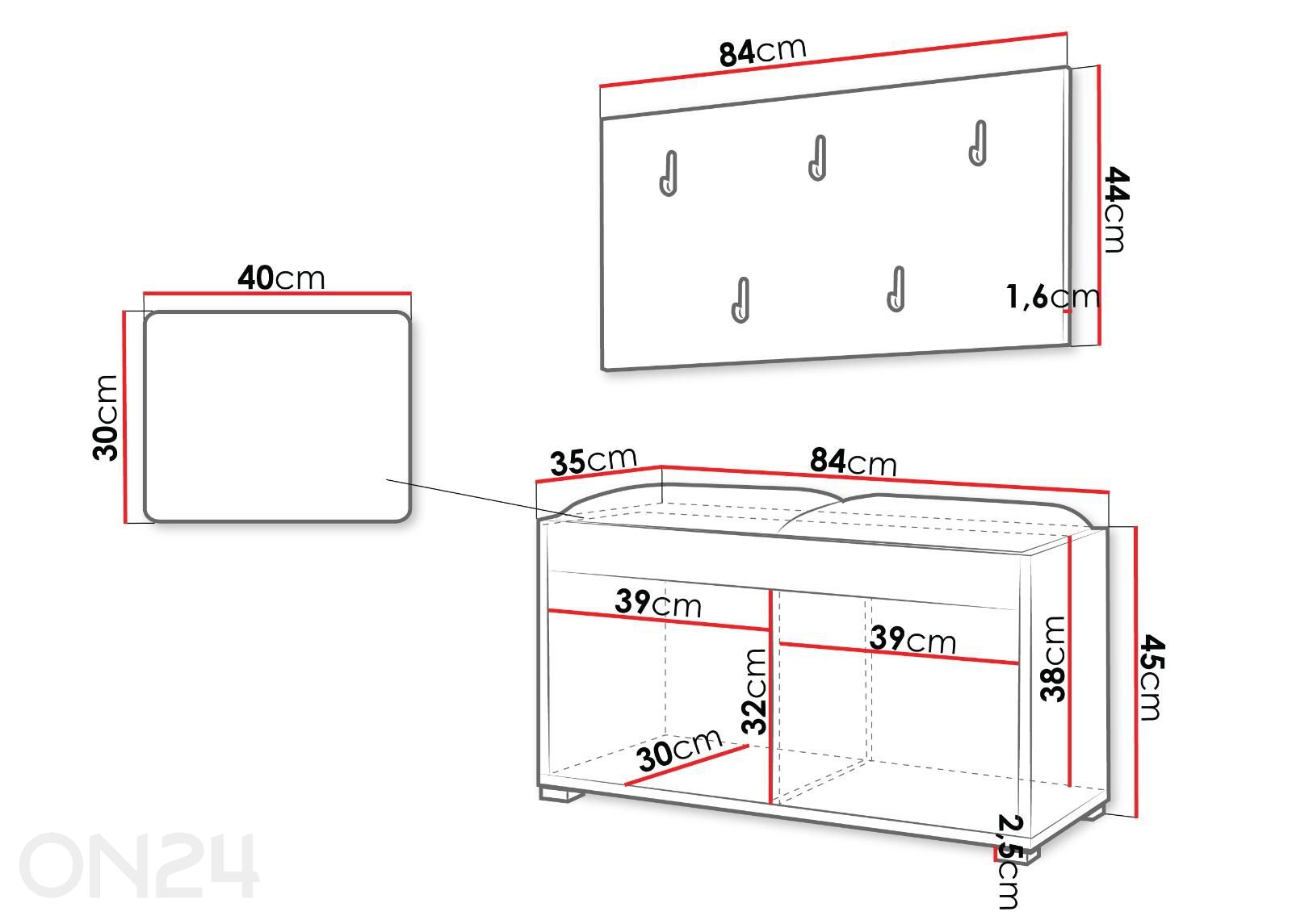 Eteiskalustesetti Gesita kuvasuurennos mitat