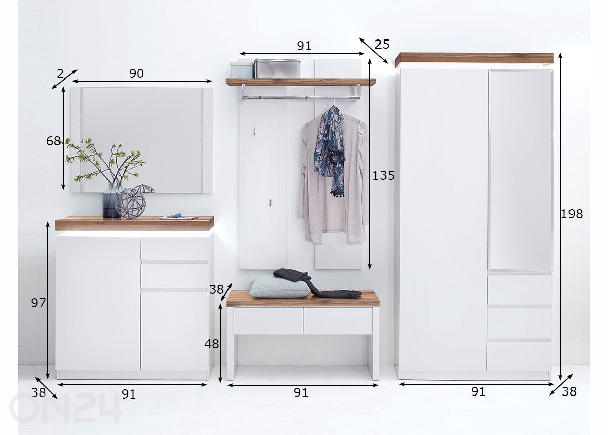 Eteiskalustesetti Romina kuvasuurennos mitat