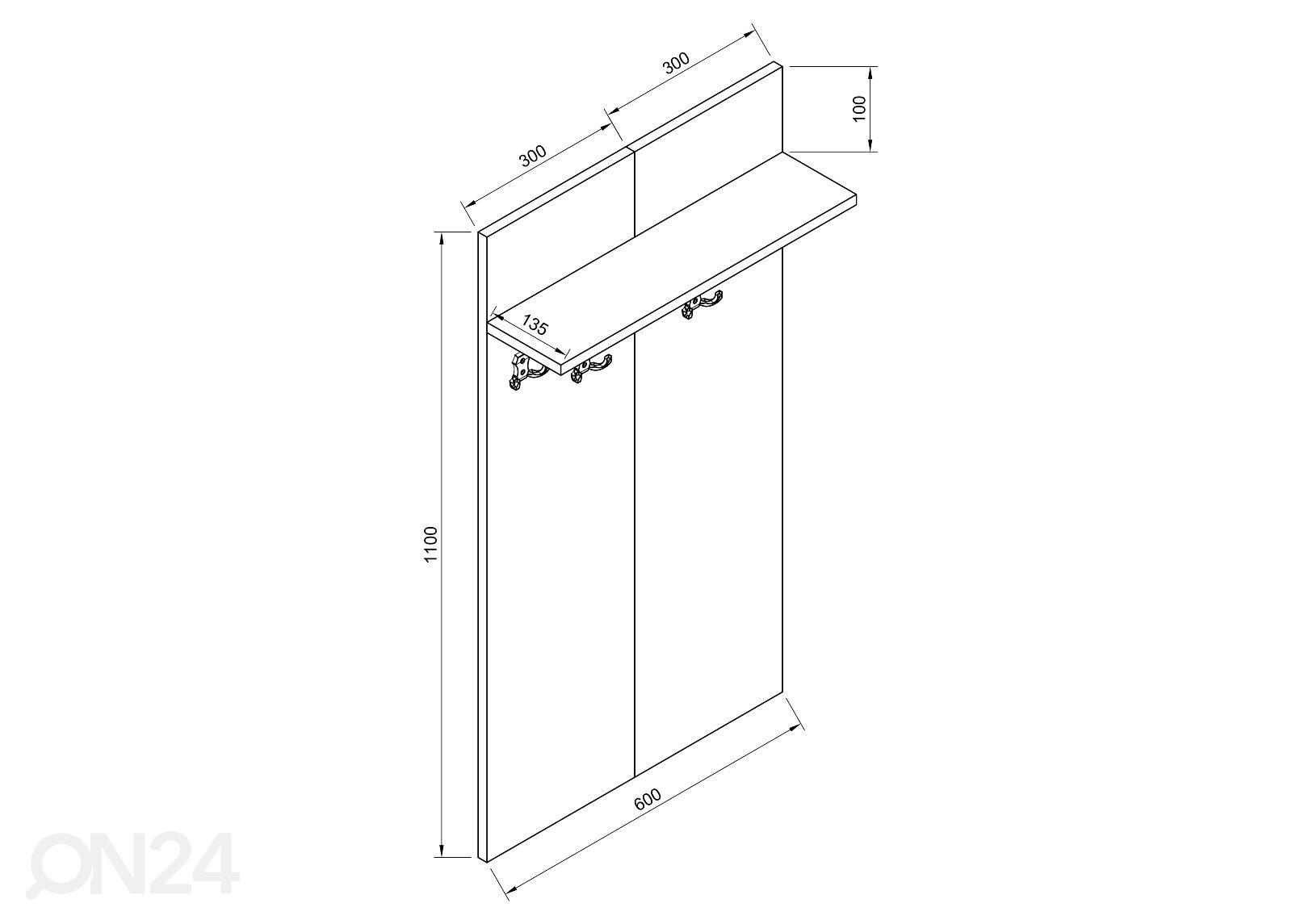 Eteisnaulakko Gados 60 cm kuvasuurennos mitat