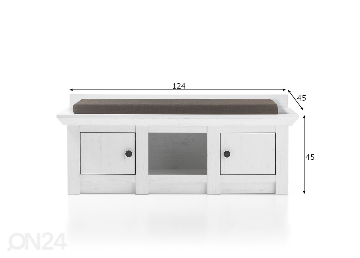 Eteispenkki istuinpehmusteella Westerland 124 cm kuvasuurennos mitat