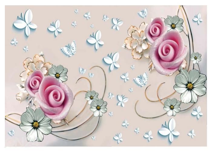 Fleece kuvatapetti 3D Soft Flowers on the Beige Background 400x260 cm kuvasuurennos