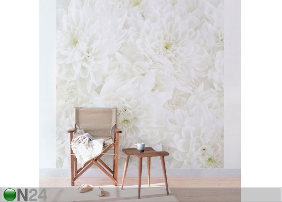 Fleece-kuvatapetti DAHLIAS SEA OF FLOWERS WHITE kuvasuurennos