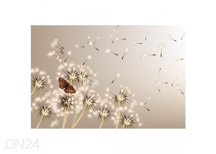 Fleece kuvatapetti Dandelions and butterfly 375x250 cm kuvasuurennos