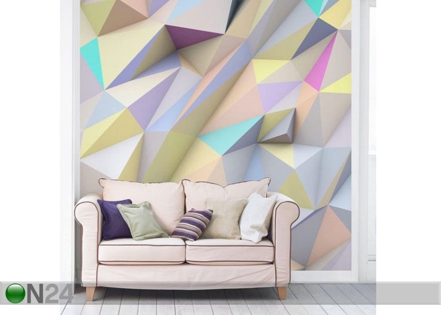 Fleece-kuvatapetti Geometric Pastel Triangles In 3D kuvasuurennos