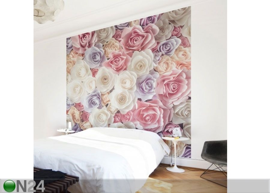 Fleece-kuvatapetti PASTEL PAPER ART ROSES kuvasuurennos
