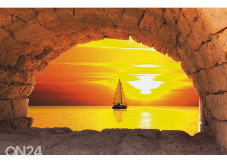 Fleece kuvatapetti Sailing Boat In Sunset 368x254 cm kuvasuurennos