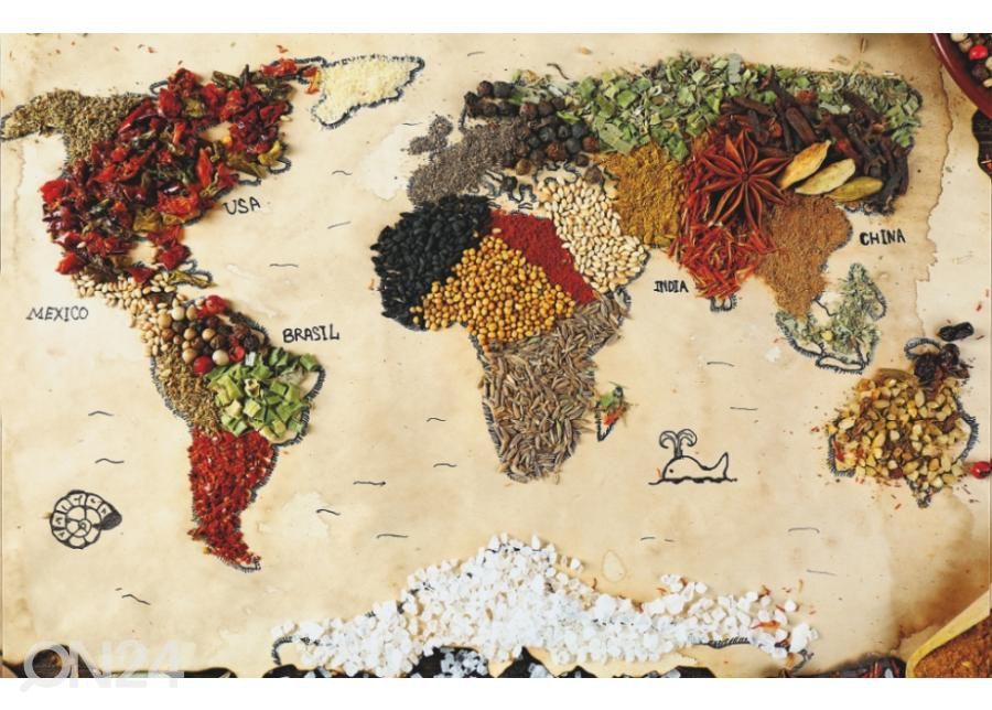 Fleece kuvatapetti Spicy World Map 416x290 cm kuvasuurennos