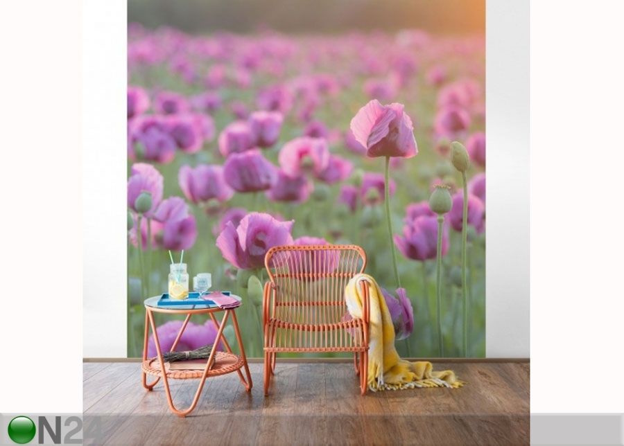 Fleece-kuvatapetti VIOLET POPPY FLOWERS MEADOW IN SPRING kuvasuurennos