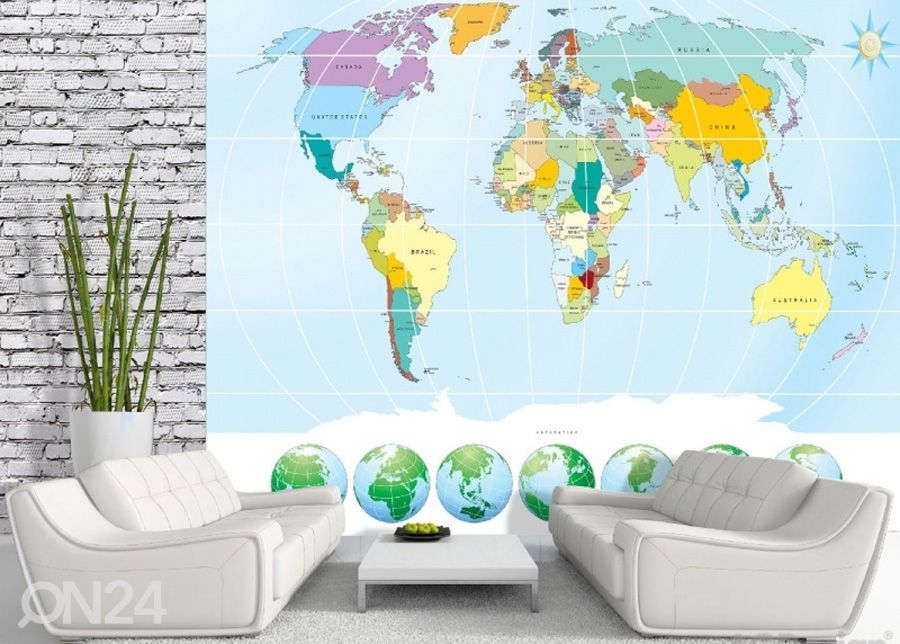 Fleece kuvatapetti World map 3 360x270cm kuvasuurennos