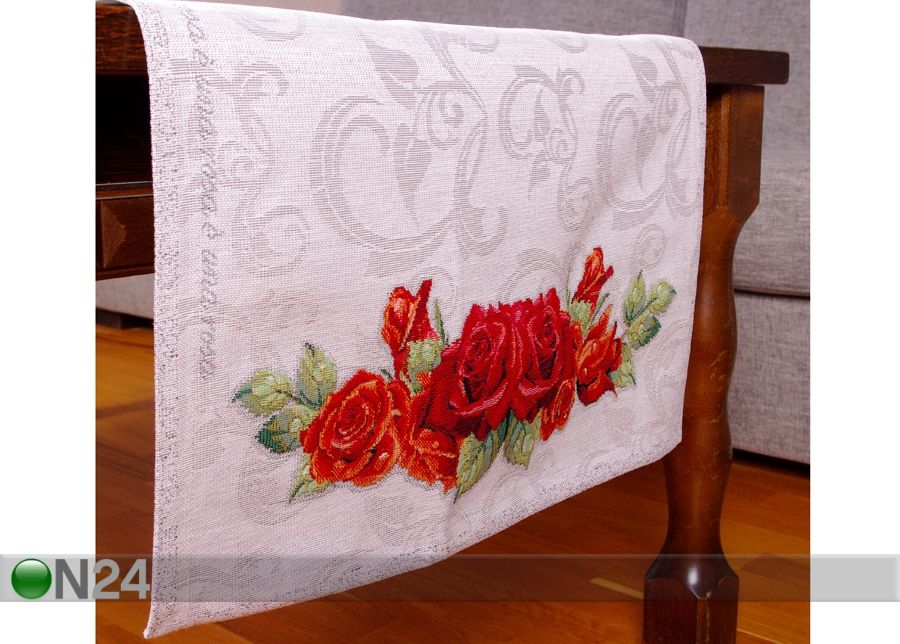 Globeliinikangas pöytäliina RUUSUT 45x140 cm kuvasuurennos