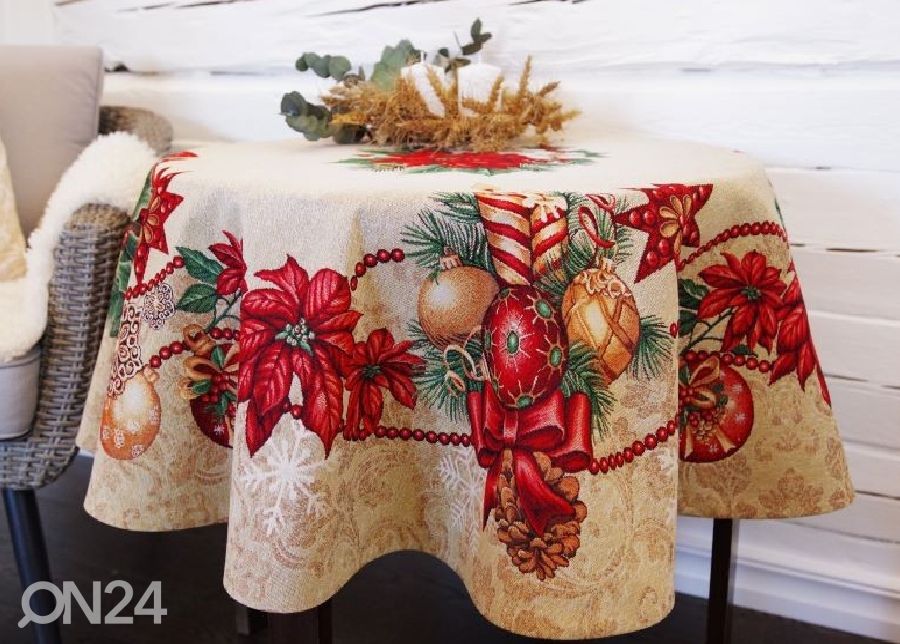 Gobeliinikankainen pyöreä joululiina Gold Ø137 cm kuvasuurennos