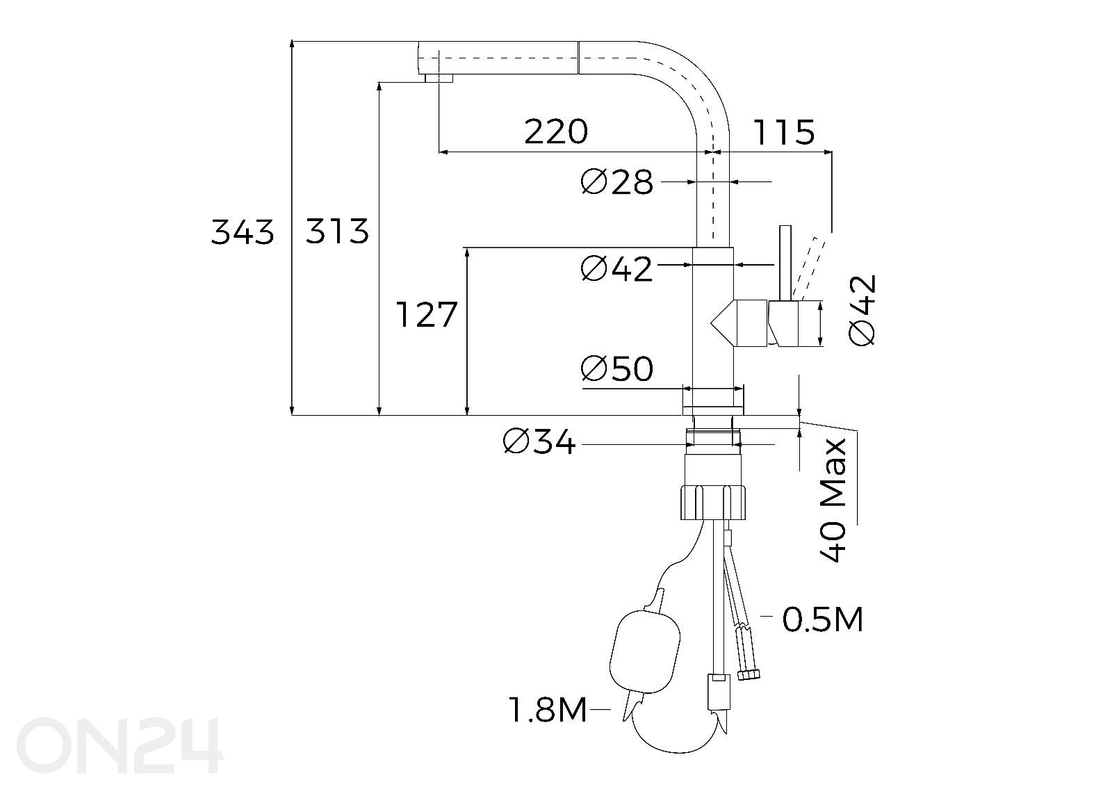 Hana Teka UNI 9331, mattamusta kuvasuurennos mitat