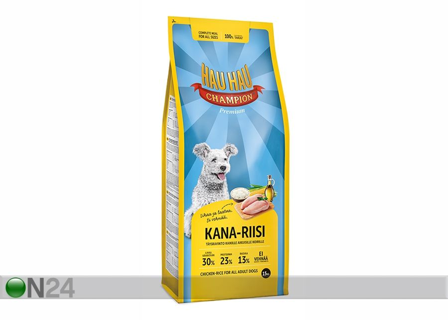 Hau-Hau Champion täysravinto kana ja riisi täyskasvaneelle koiralle 15 kg kuvasuurennos