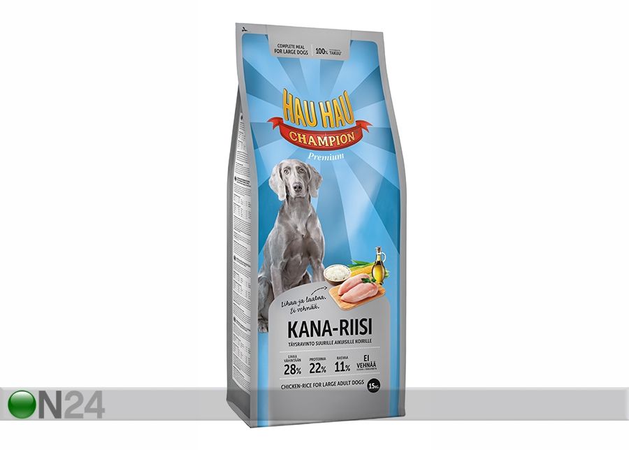 Hau-Hau Champion täysravinto kana ja riisi täyskasvaneelle koiralle 15 kg kuvasuurennos