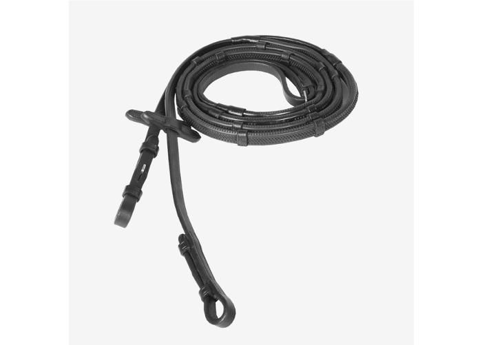 Hevosen ohjat soft grip stopparilla kumi full musta kuvasuurennos
