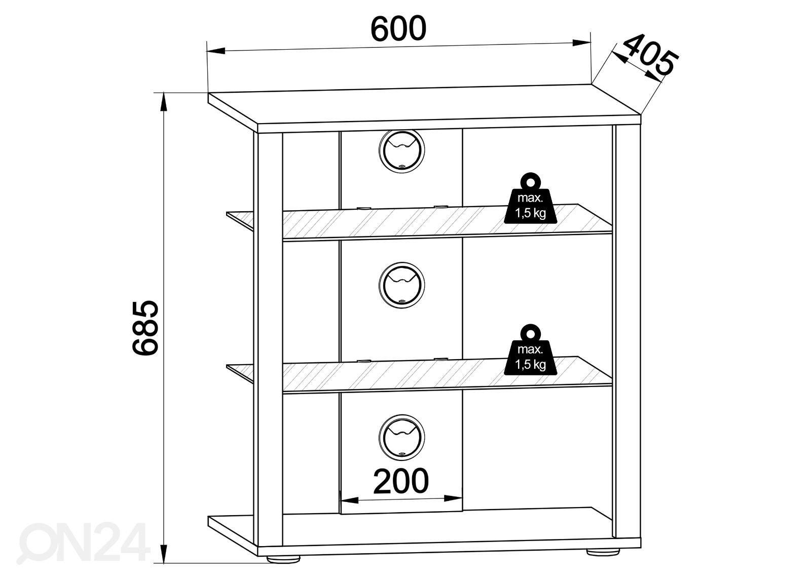 Hifi-hylly Folas 60 cm kuvasuurennos mitat