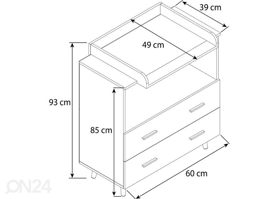 Hoitopöytä hoitotasolla Landos 80 cm kuvasuurennos mitat
