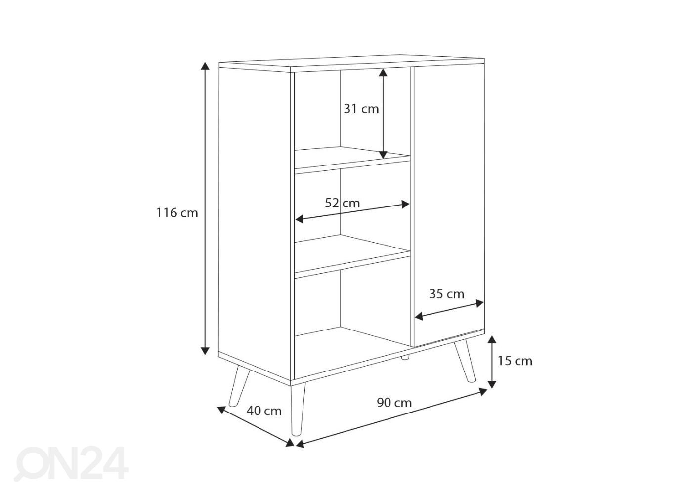 Hylly Fiona L115 kuvasuurennos mitat